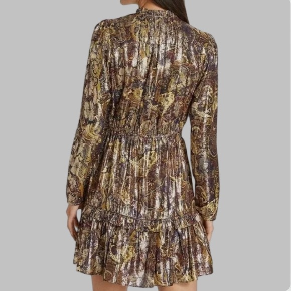 NWT BA&SH Capi Lady Metallic Lame Paisley Ruffle Puff Long Sleeve Dress Size M - Picture 14 of 14